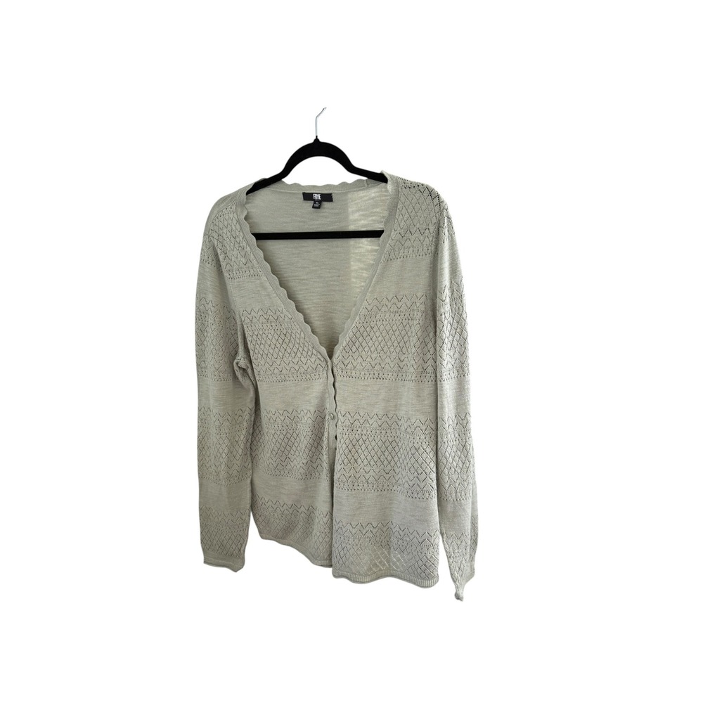 Frye Womens XL Sage Green Pointelle Scalloped V-Neck Button Cardigan Sweater